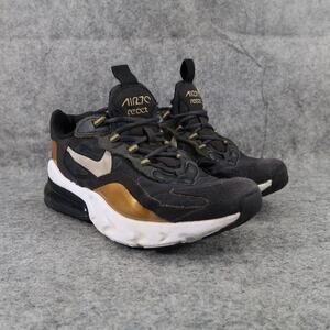 Nike Shoes Kids 4Y Sneakers Air Max 270 React Black Gold Athletic Sport Trainers
